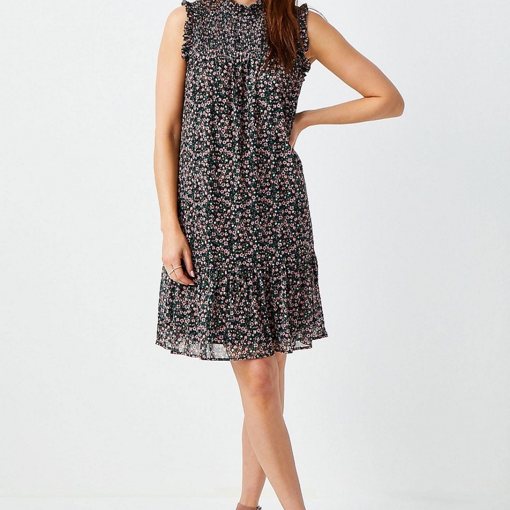 Smocked floral shift dress